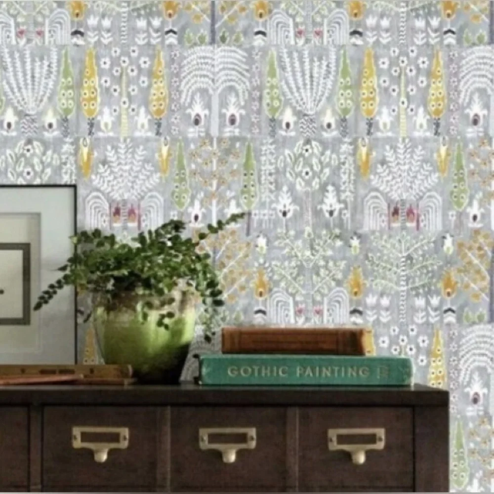 Roommates peel & stick Gray & white pastoral Ikat Patterned Wallpaper - 2 rolls